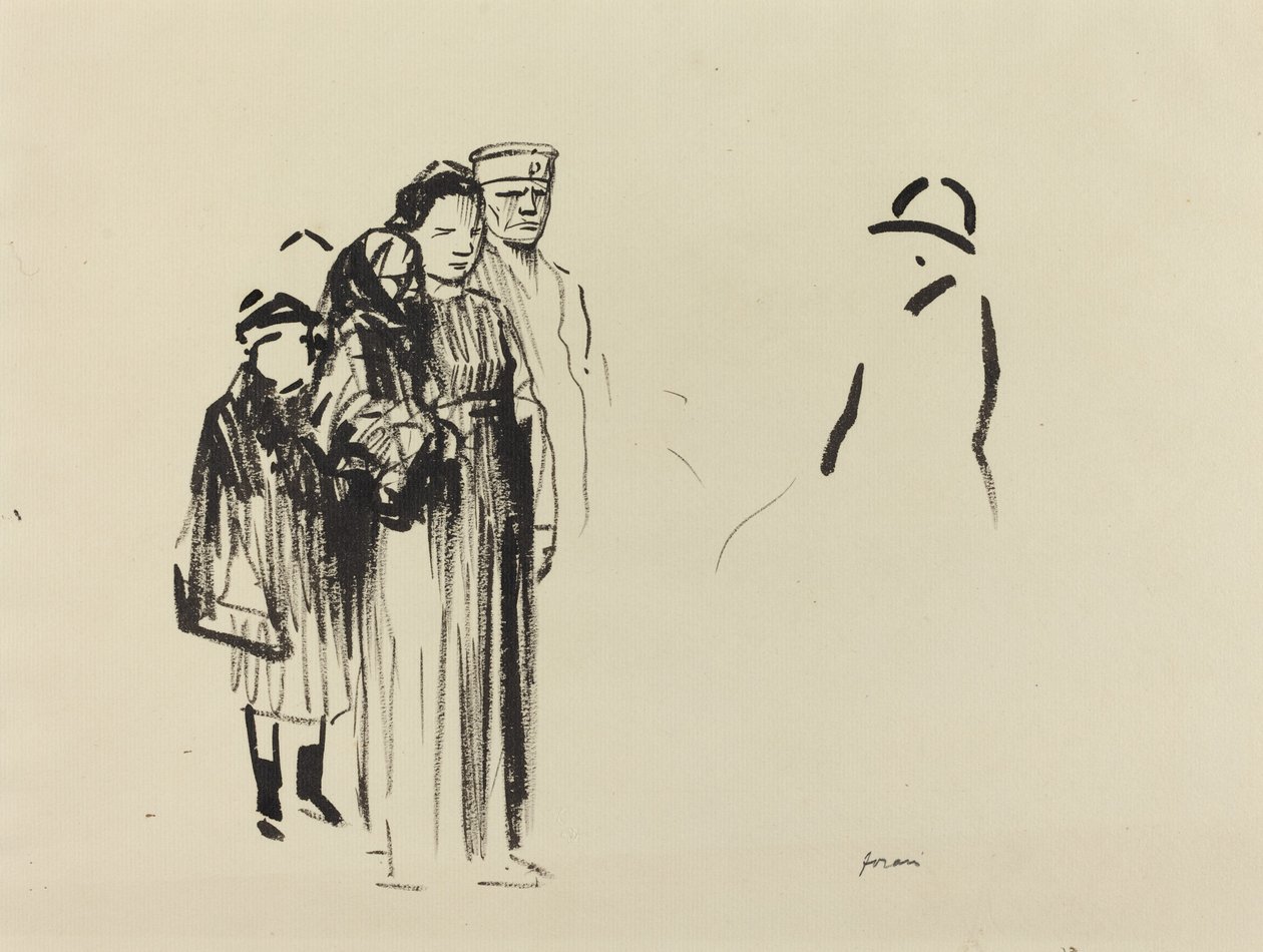 Kobieta i dwoje dzieci z niemieckimi żołnierzami autorstwa Jean Louis Forain