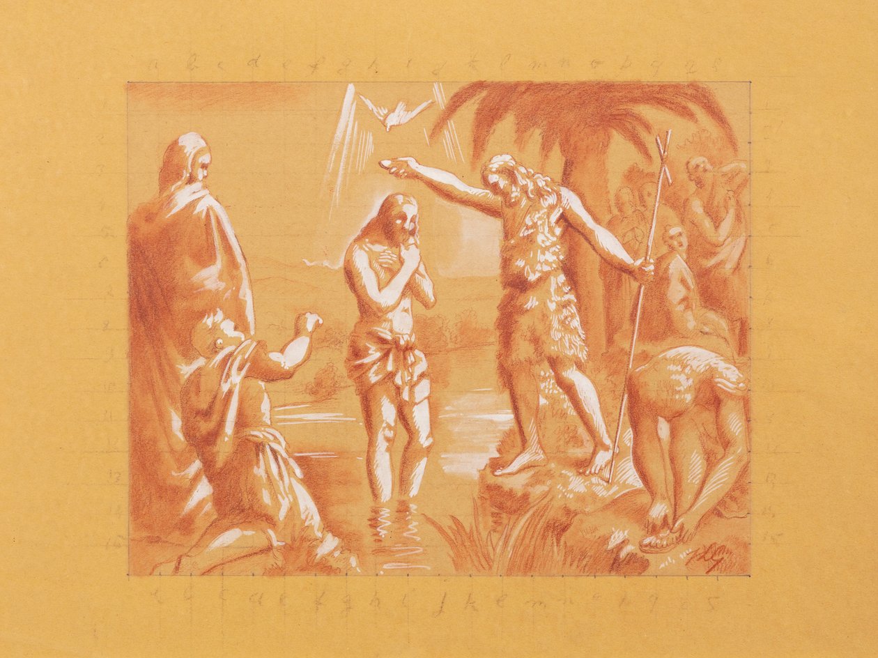 Chrzest Chrystusa (gwasz i sangwina na papierze) autorstwa Jean Louis Gampert