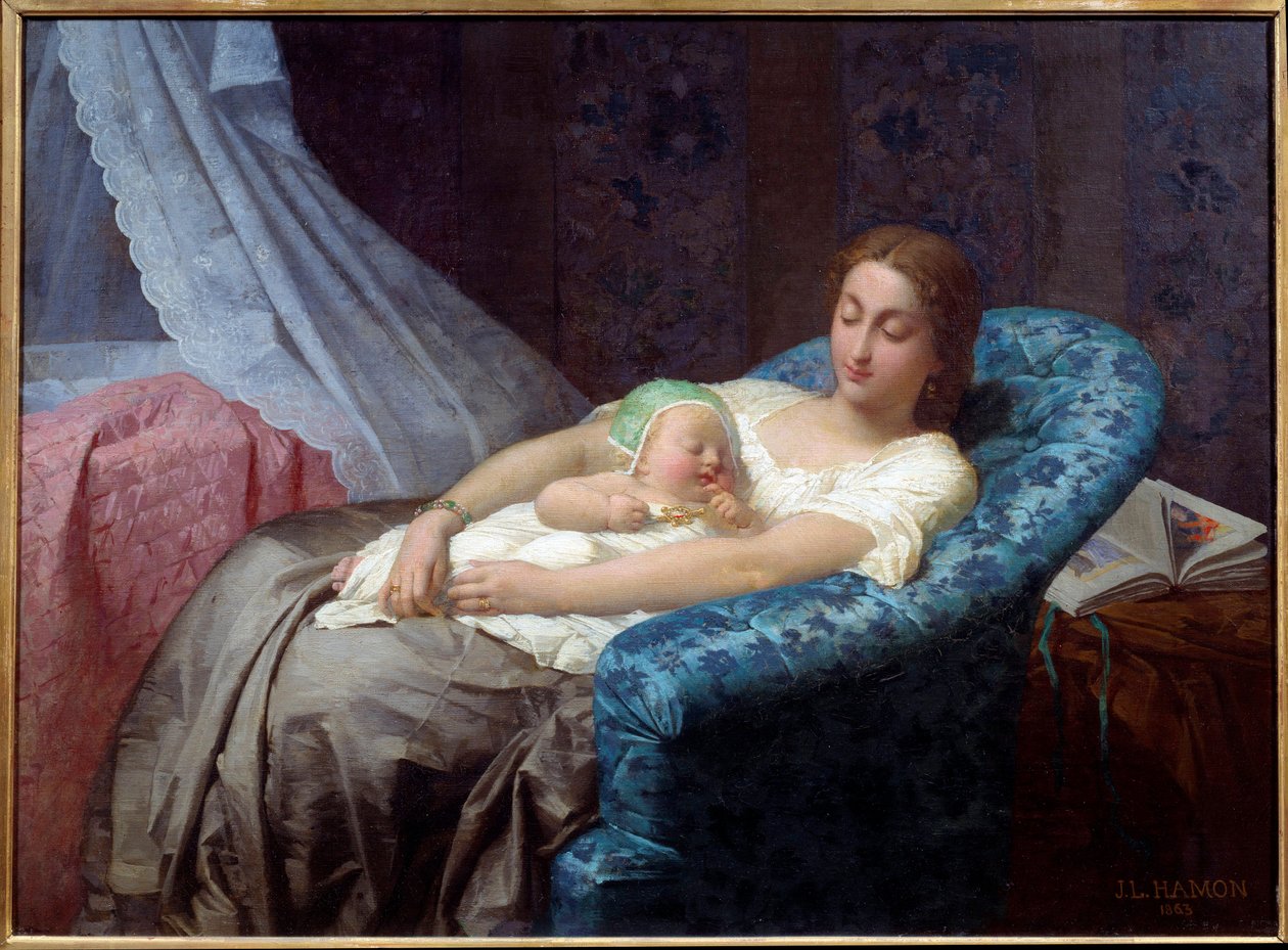 Obraz młodej matki autorstwa Jeana Louisa Hamona (1821-1874) 1863 Nantes, Musee des Beaux Arts autorstwa Jean Louis Hamon