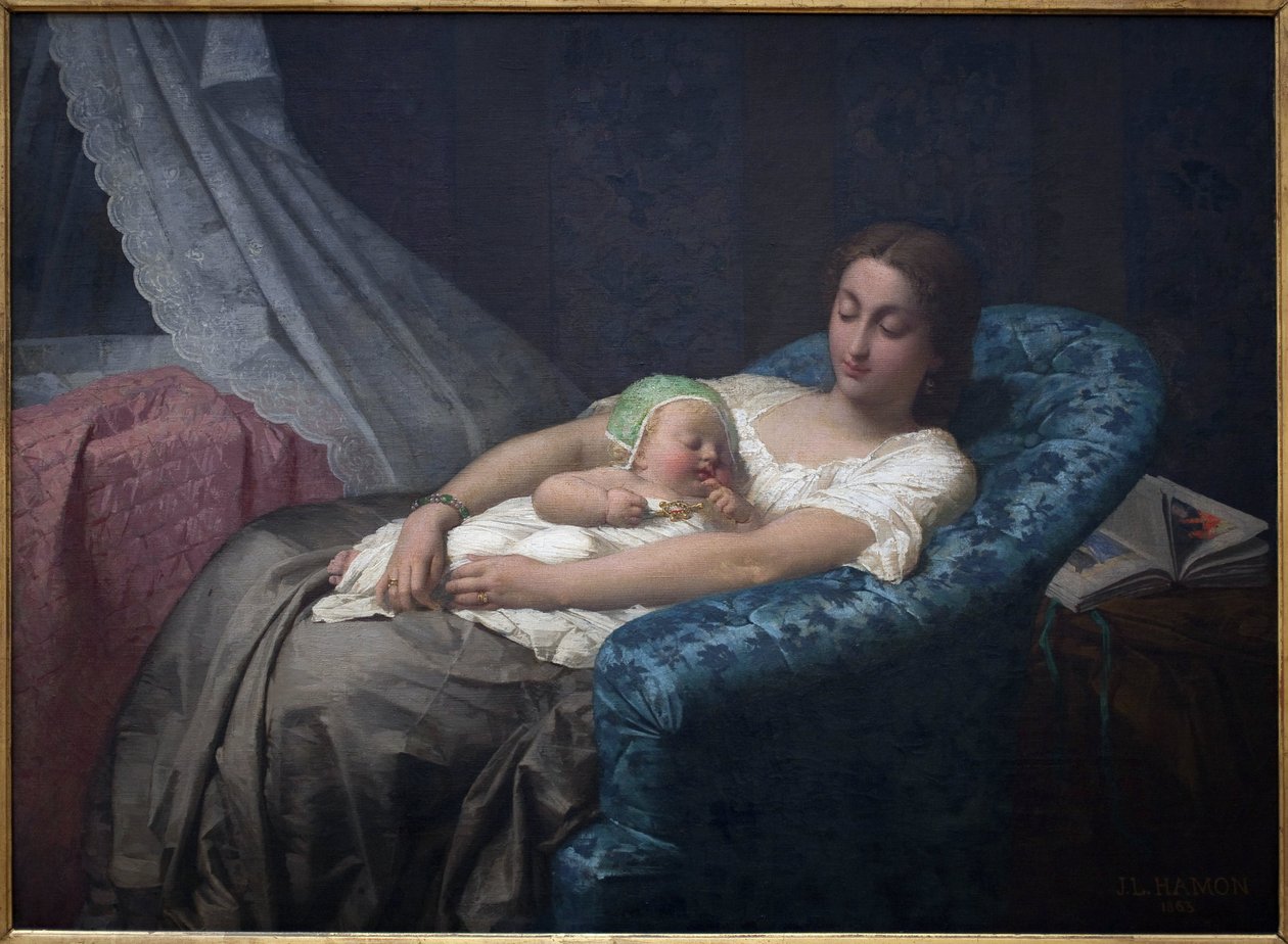 Młoda matka. Obraz Jean Louis Hamona (1821-1874), olej na płótnie autorstwa Jean Louis Hamon