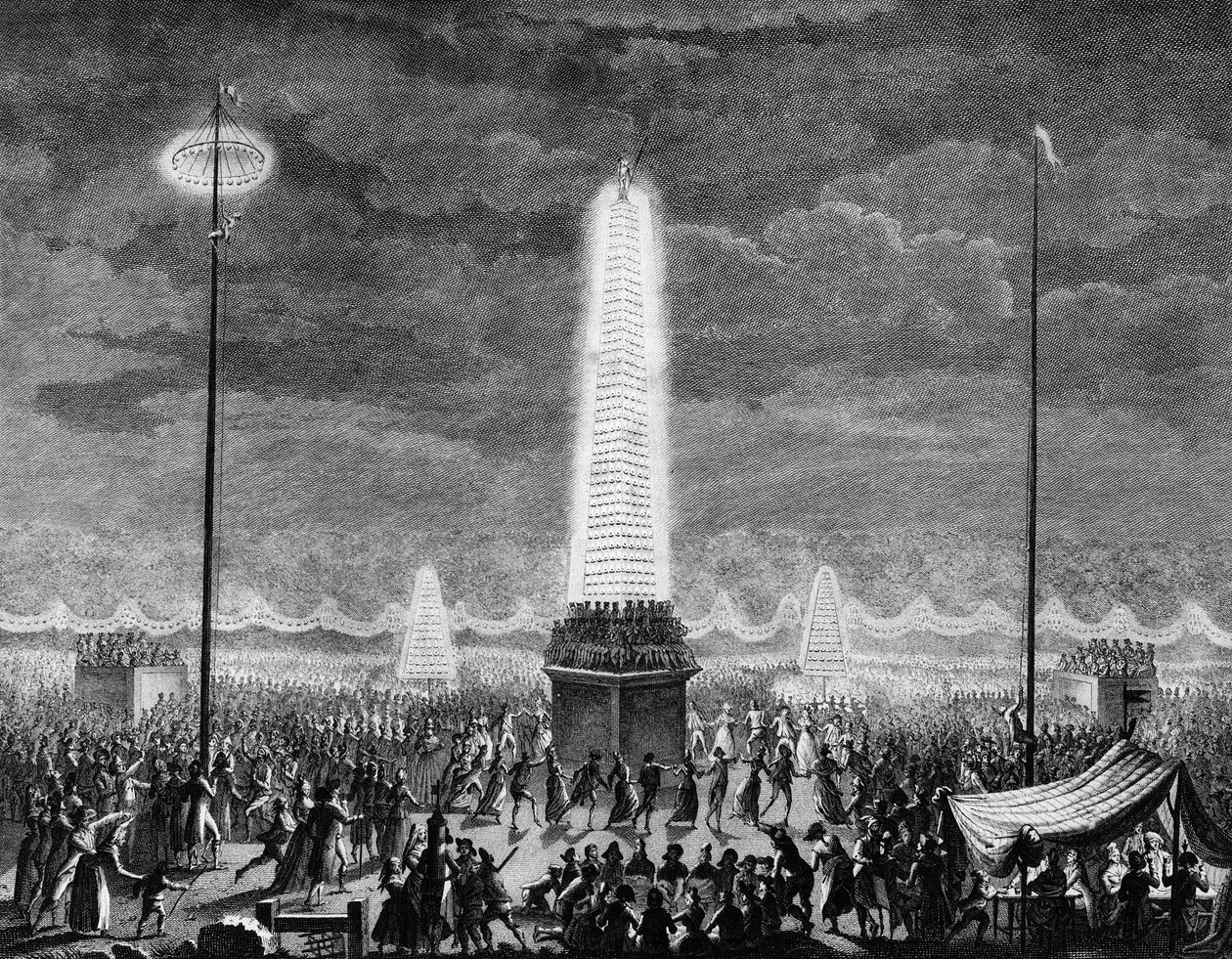 Rewolucja Francuska: Festiwale i iluminacje na Polach Elizejskich w Paryżu 18 lipca autorstwa Jean Louis II (after) Prieur