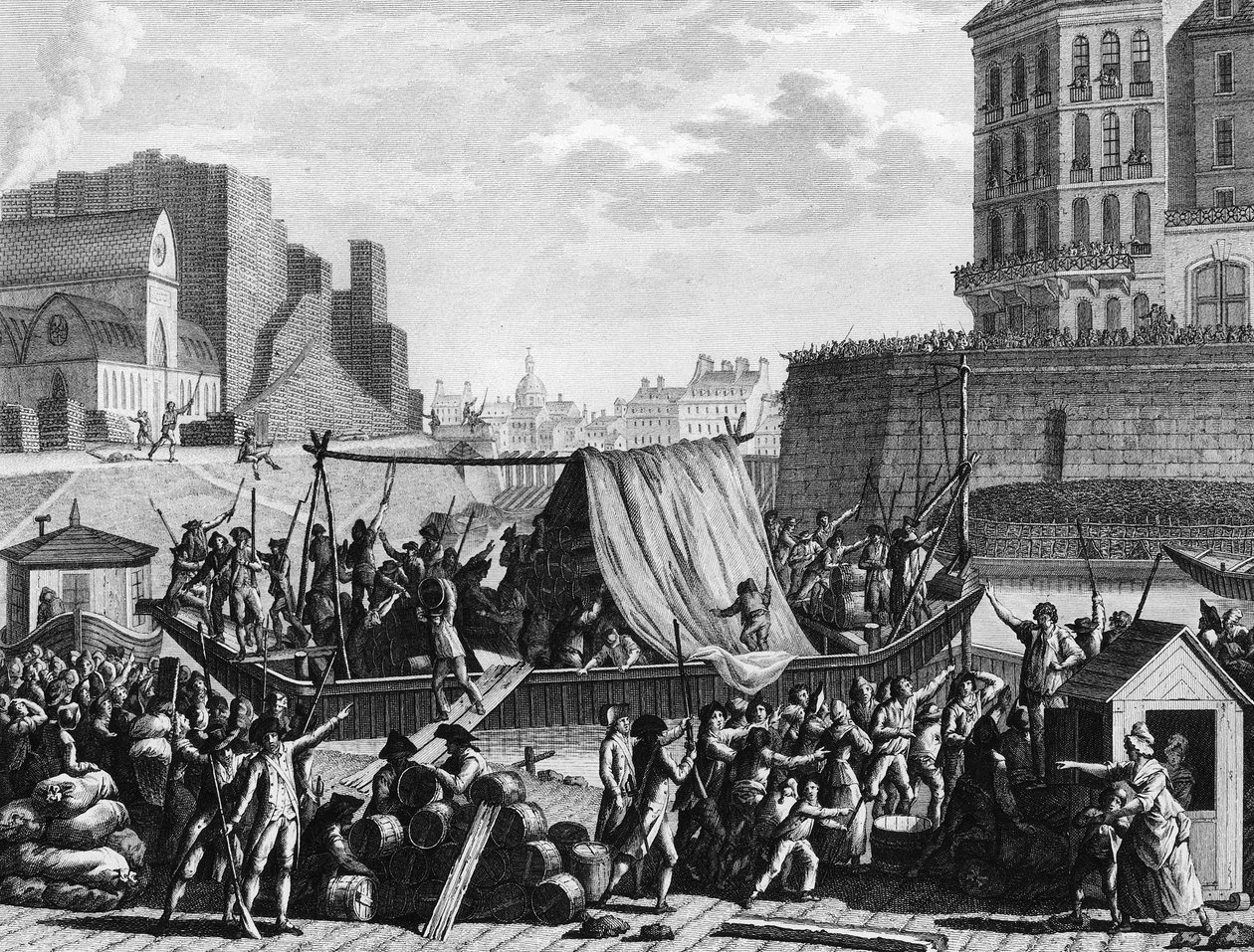 Rewolucja francuska: postój prochu w porcie Saint Paul 6 sierpnia autorstwa Jean Louis II (after) Prieur
