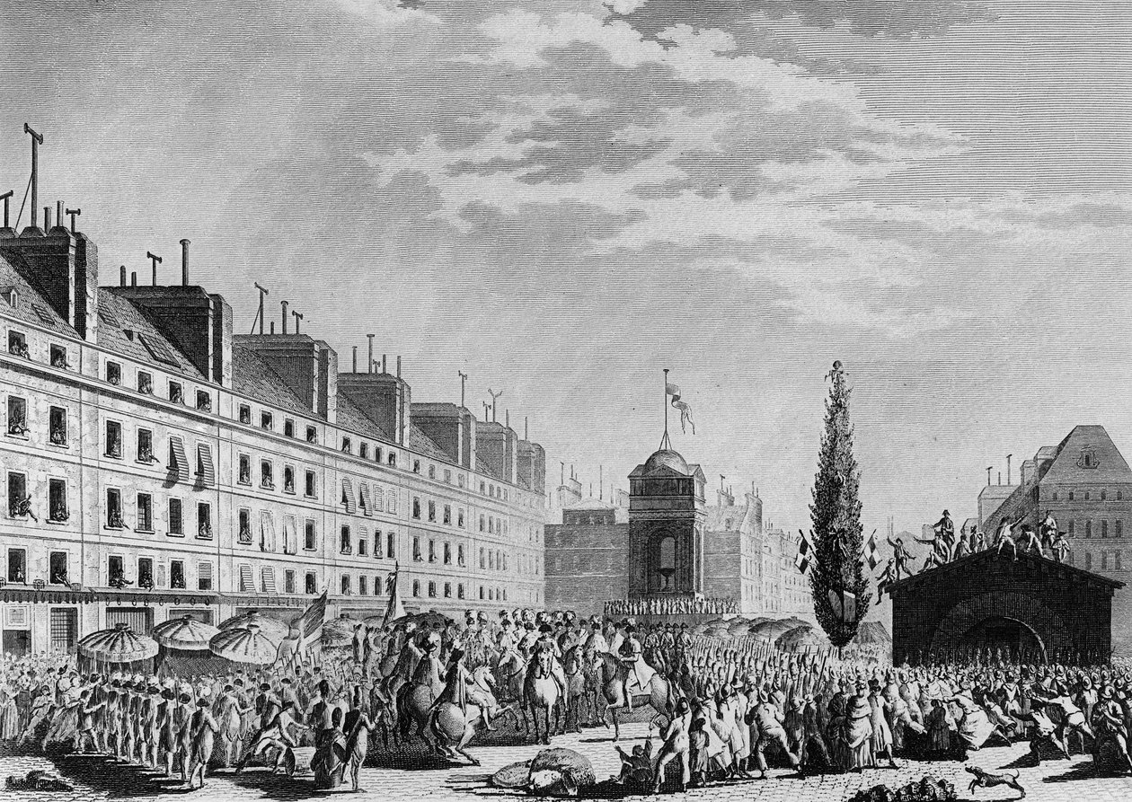 Rewolucja Francuska: Proklamacja Konstytucji (Monarchia Konstytucyjna: Separacja Władz i Instytucja Monarchii Konstytucyjnej) Place du Marche des Innocents w Paryżu 14 września autorstwa Jean Louis II (after) Prieur