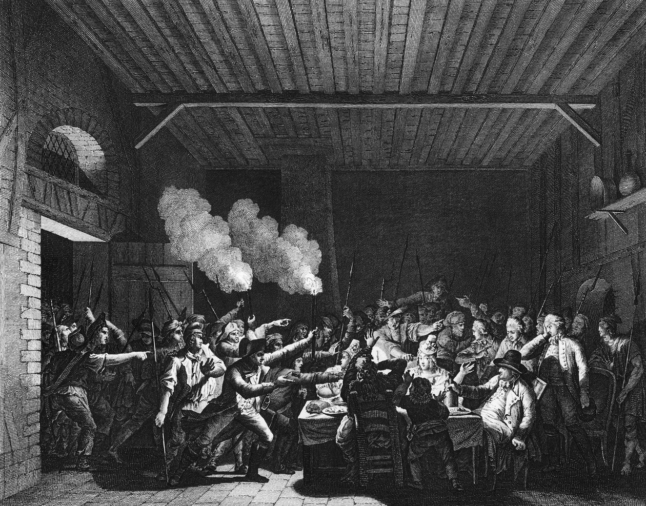 Rewolucja Francuska: Patrioci Varennesa wchodzą do sosu spożywczego i rozpoznają króla Ludwika XVI (1754-1793) podczas lotu autorstwa Jean Louis II (after) Prieur