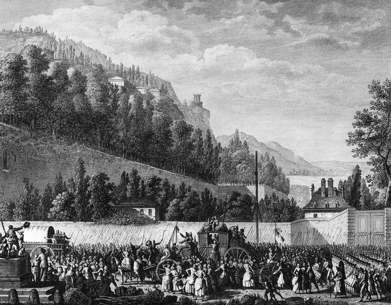 Rewolucja Francuska: Panie z Halle jadą do Wersalu po króla 5 października autorstwa Jean Louis II (after) Prieur