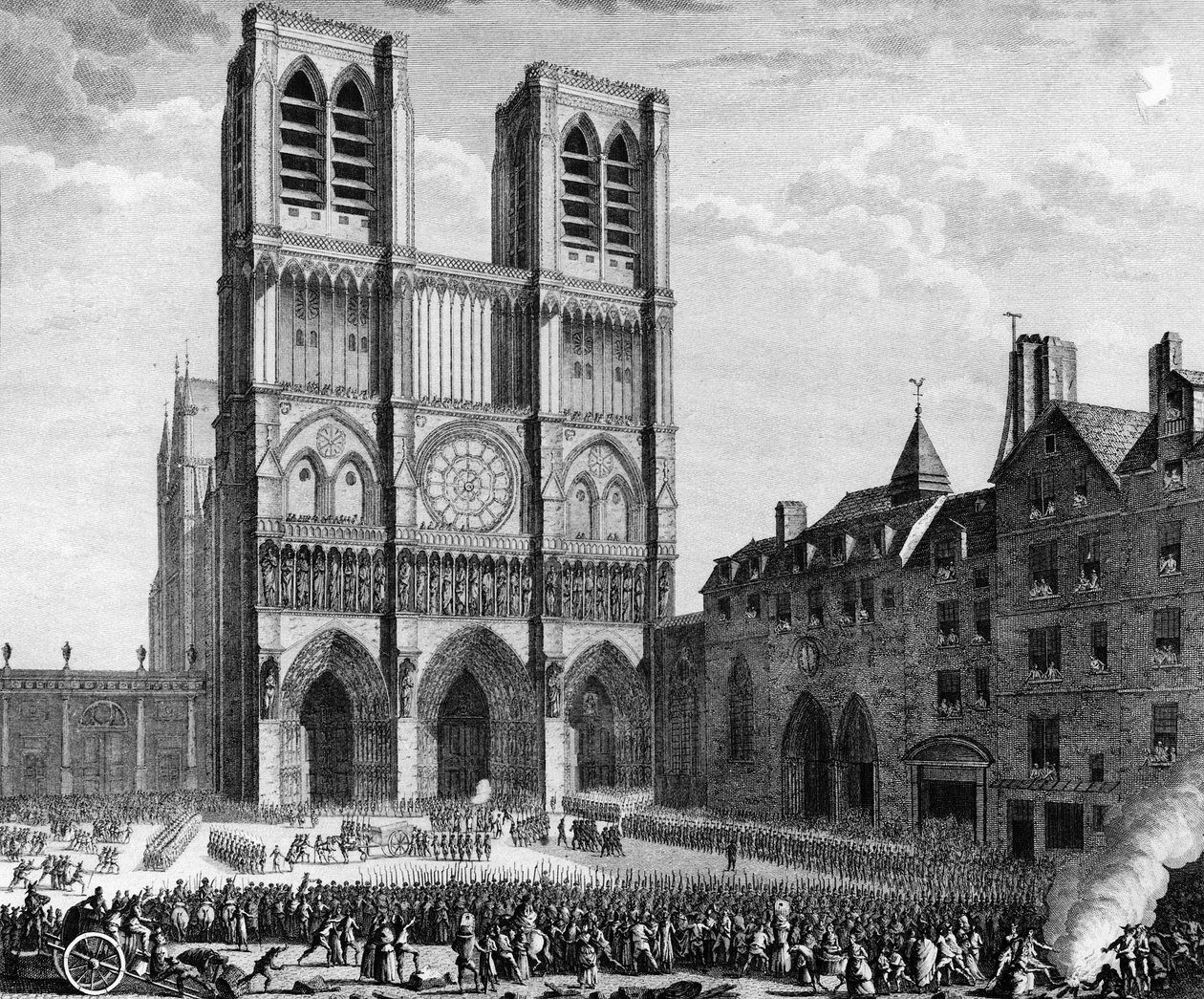 Rewolucja Francuska: Thomas de Mahy, markiz de Favras (1744-1790) zadośćuczynienie przed Notre Dame de Paris na wyspie la cite 19 lutego autorstwa Jean Louis II (after) Prieur
