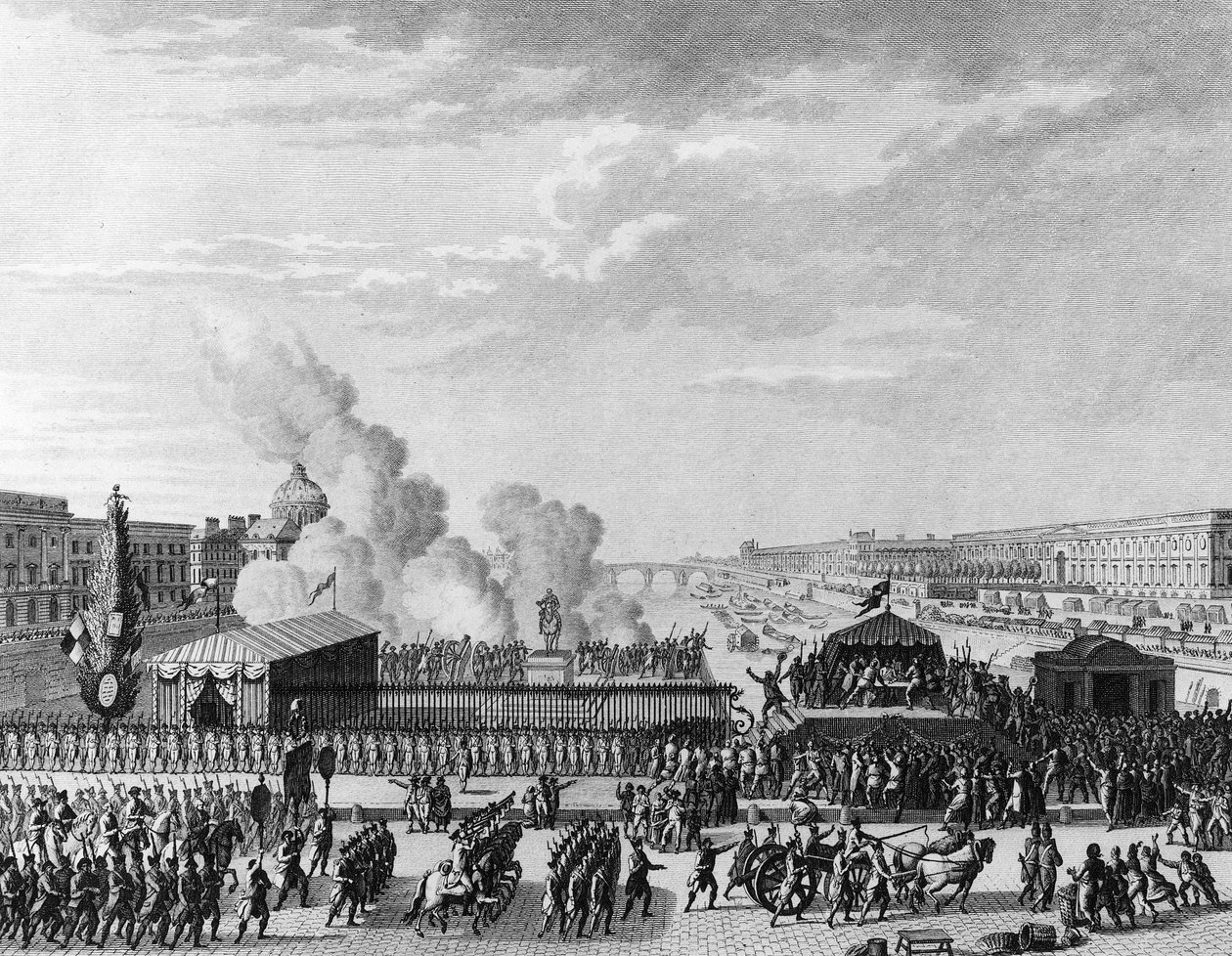 Rewolucja Francuska: Wolontariusze w Pont Neuf w Paryżu, 22 lipca autorstwa Jean Louis II (after) Prieur