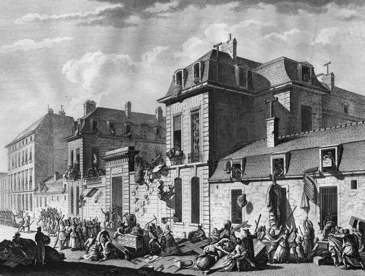 Rewolucja francuska: splądrowanie hotelu de Castries przy rue de Varenne w 7. dzielnicy Paryża autorstwa Jean Louis II (after) Prieur