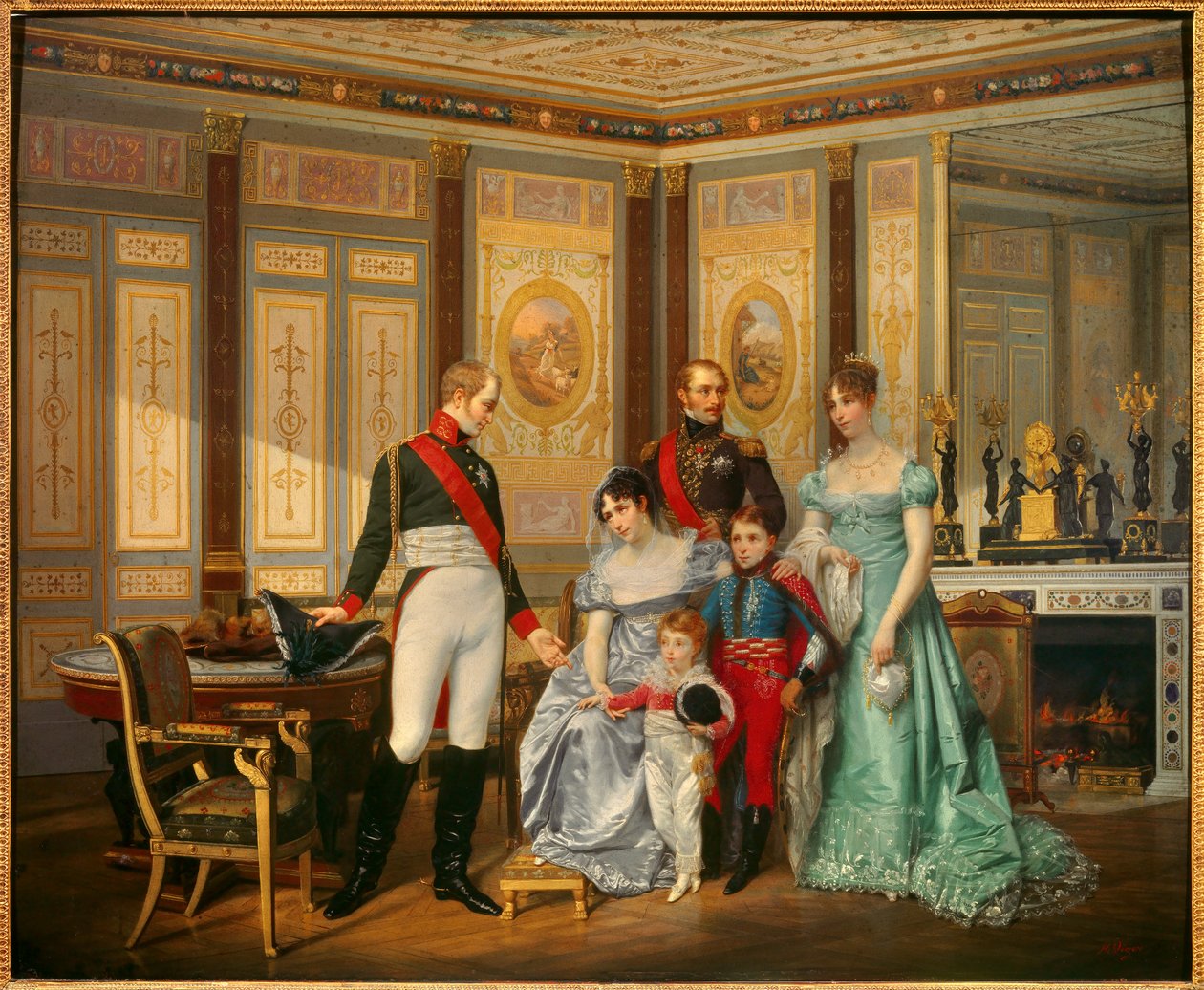 Cesarzowa Józefina de Beauharnais (1763-1814) otrzymała cara Aleksandra I (1777-1825), któremu w maju 1814 roku poleciła swoje dzieci. Imponująca jest otoczona przez Eugeniusza Różę de Beauharnais dit Prince Eugeniusz (1781-1824), Hortense de Beauharnais ( autorstwa Jean Louis Victor Viger du Vigneau