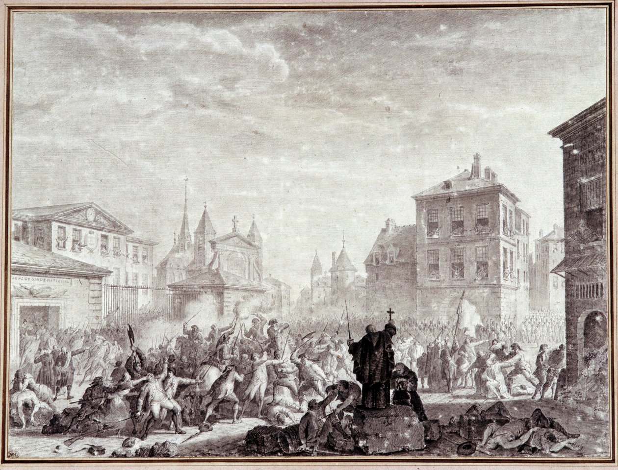 Rewolucja Francuska: „”Masakra patriotów w Montauban autorstwa Jean Louis the Younger Prieur