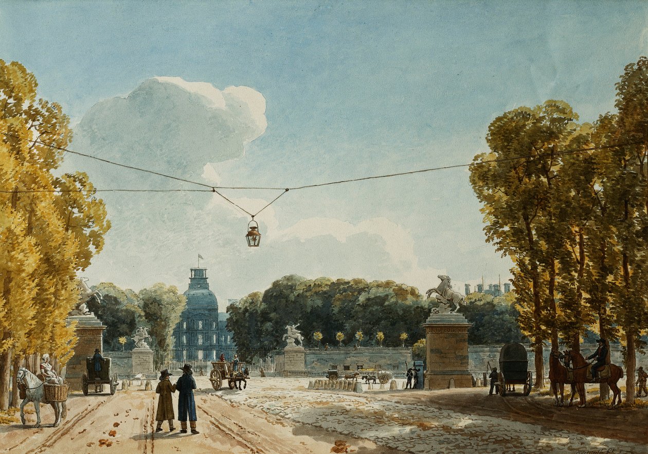 Widok Tuileries z Pól Elizejskich, autorstwa Jean Lubin Vauzelle