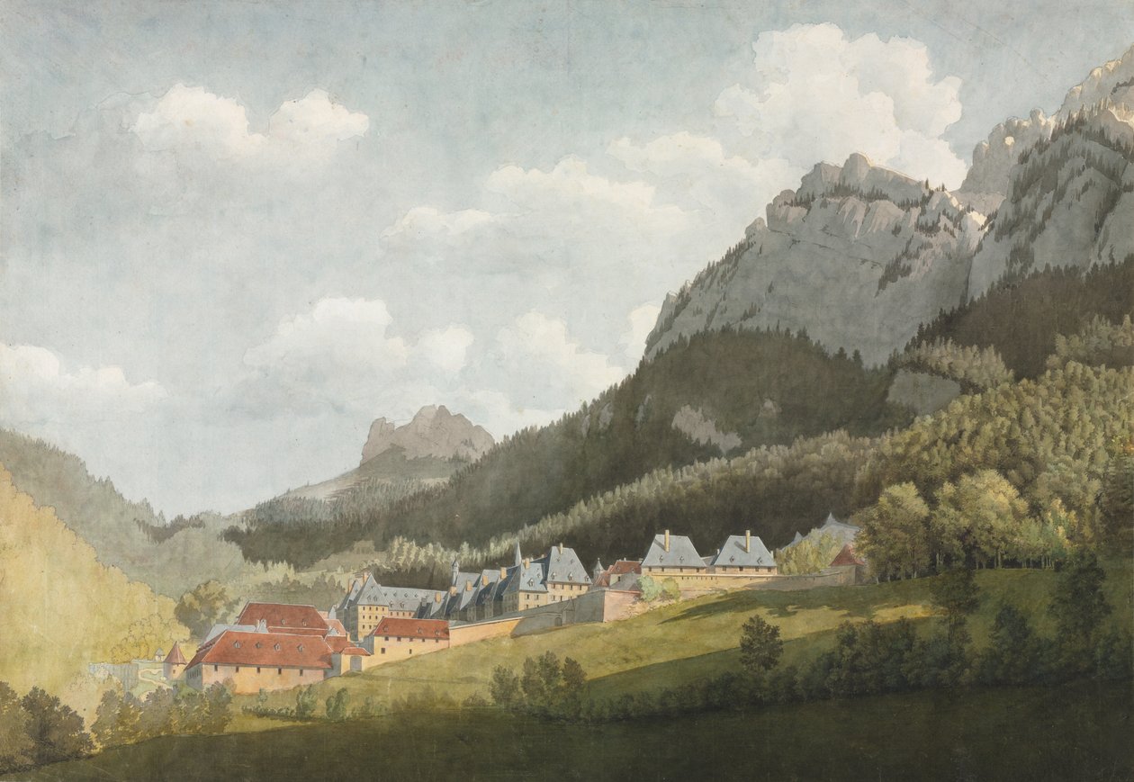 Krajobraz Grande Chartreuse, późne lata 1700-1800 (akwarela z grafitem) autorstwa Jean Lubin Vauzelle