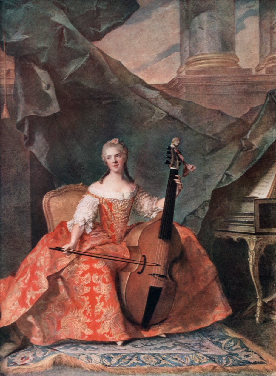 Madame Henriette de France w kostiumie dworskim grająca na basie, 1754. autorstwa Jean Marc Nattier