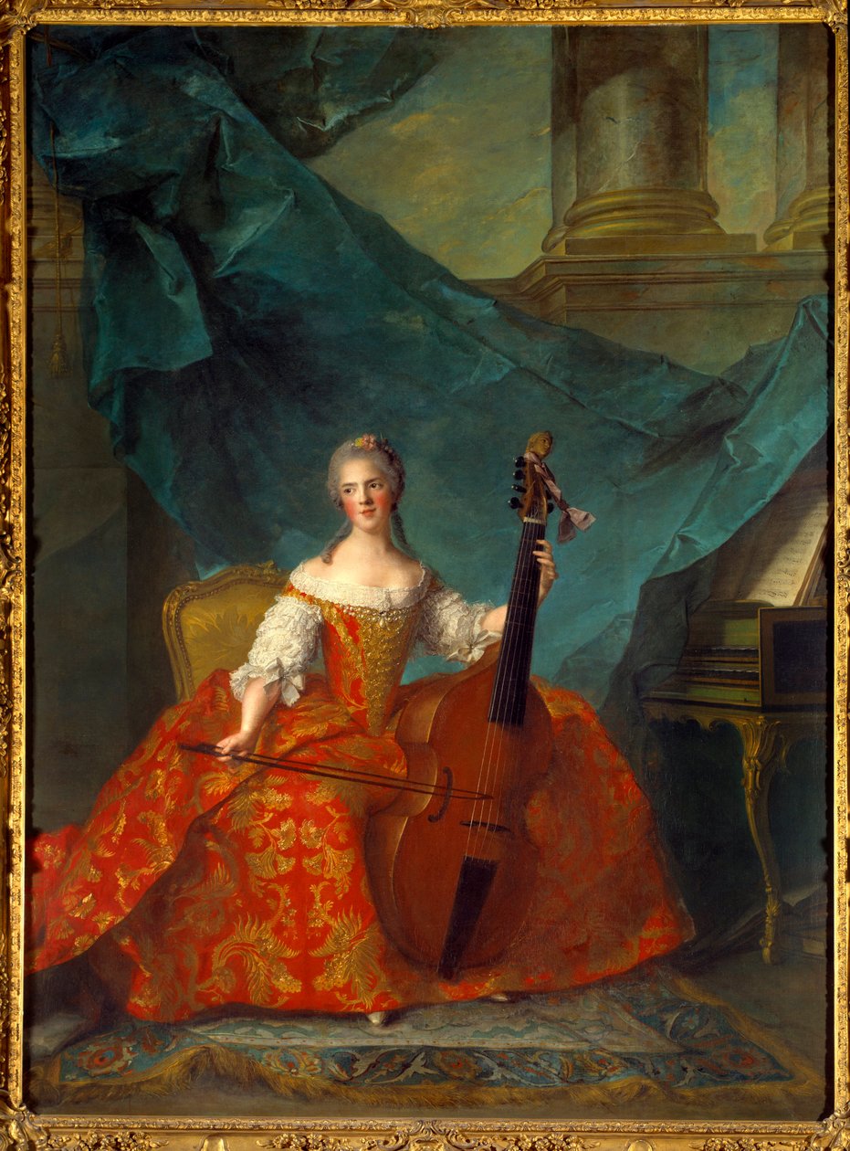 Portret Madame Henriette de France (1727-1752), córki Ludwika XV, grającej na basie altówki - Obraz Jean Marc (Jean-Marc) Nattier (1685-1766) autorstwa Jean Marc Nattier
