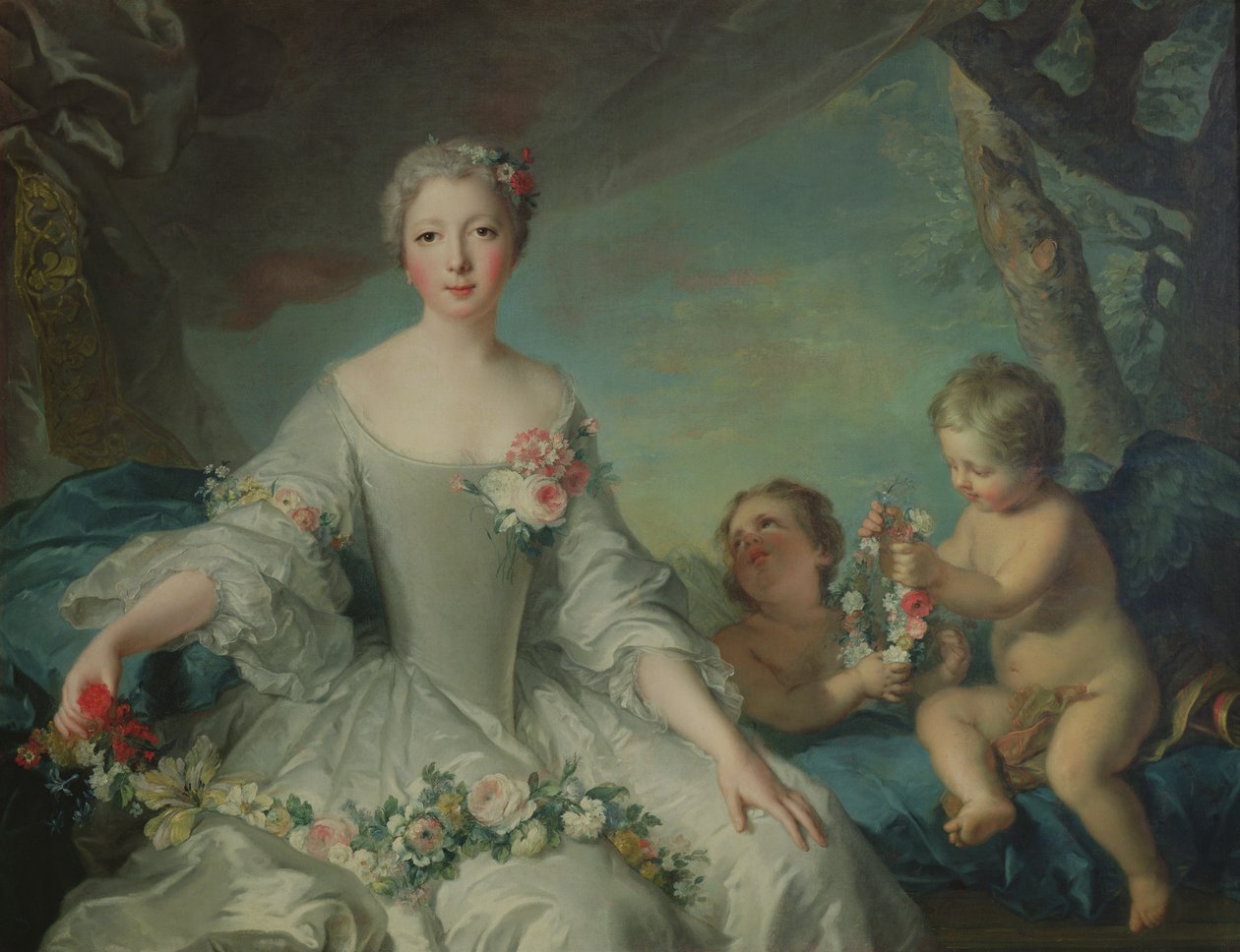 Portret przypuszczalnie Louise Diane dOrleans (1716-36) jako Flora, 1731 autorstwa Jean Marc Nattier