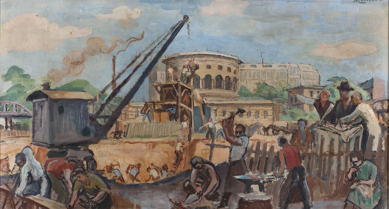 Le Travail: Szkic préau szkoły dla chłopców przy avenue Simon-Bolivar autorstwa Jean Marchand