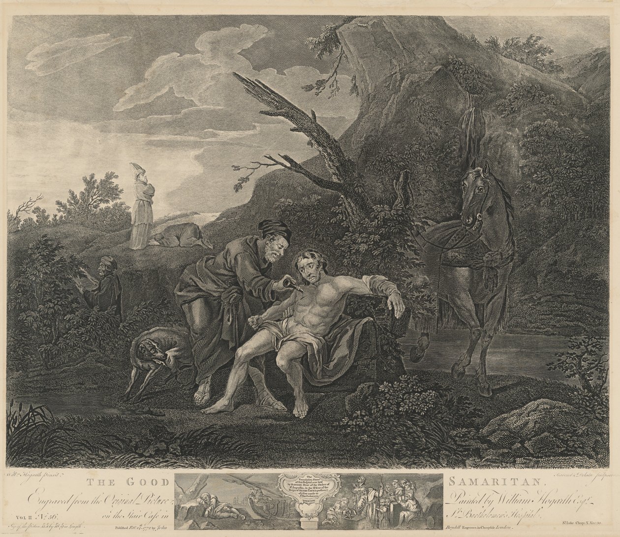 Dobry Samarytanin autorstwa Jean Marie Delatre and Simon Francois Ravenet I after William Hogarth