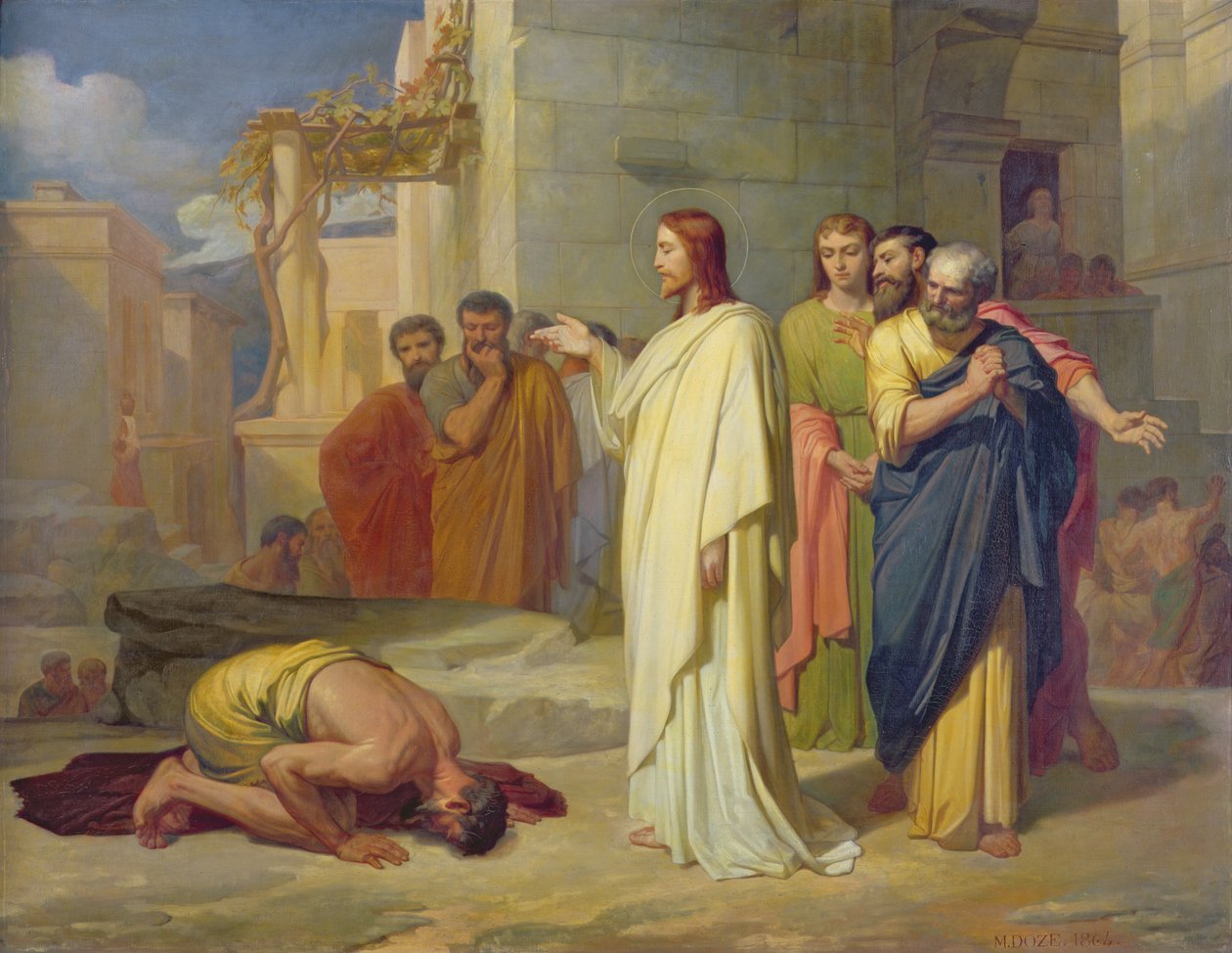 Jezus uzdrawia trędowatego, 1864 autorstwa Jean Marie Melchior Doze