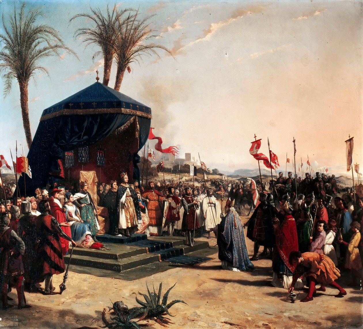 Święty Ludwik, król Francji, przyjmuje Roberta Patriarchę Jerozolimy w Damietcie w 1249 r. autorstwa Jean Marie Oscar Gué