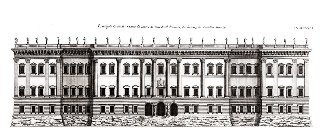 Luwr w Paryżu, projekt Gian Lorenzo Bernini: elewacja elewacji głównej od strony Saint-Germain l