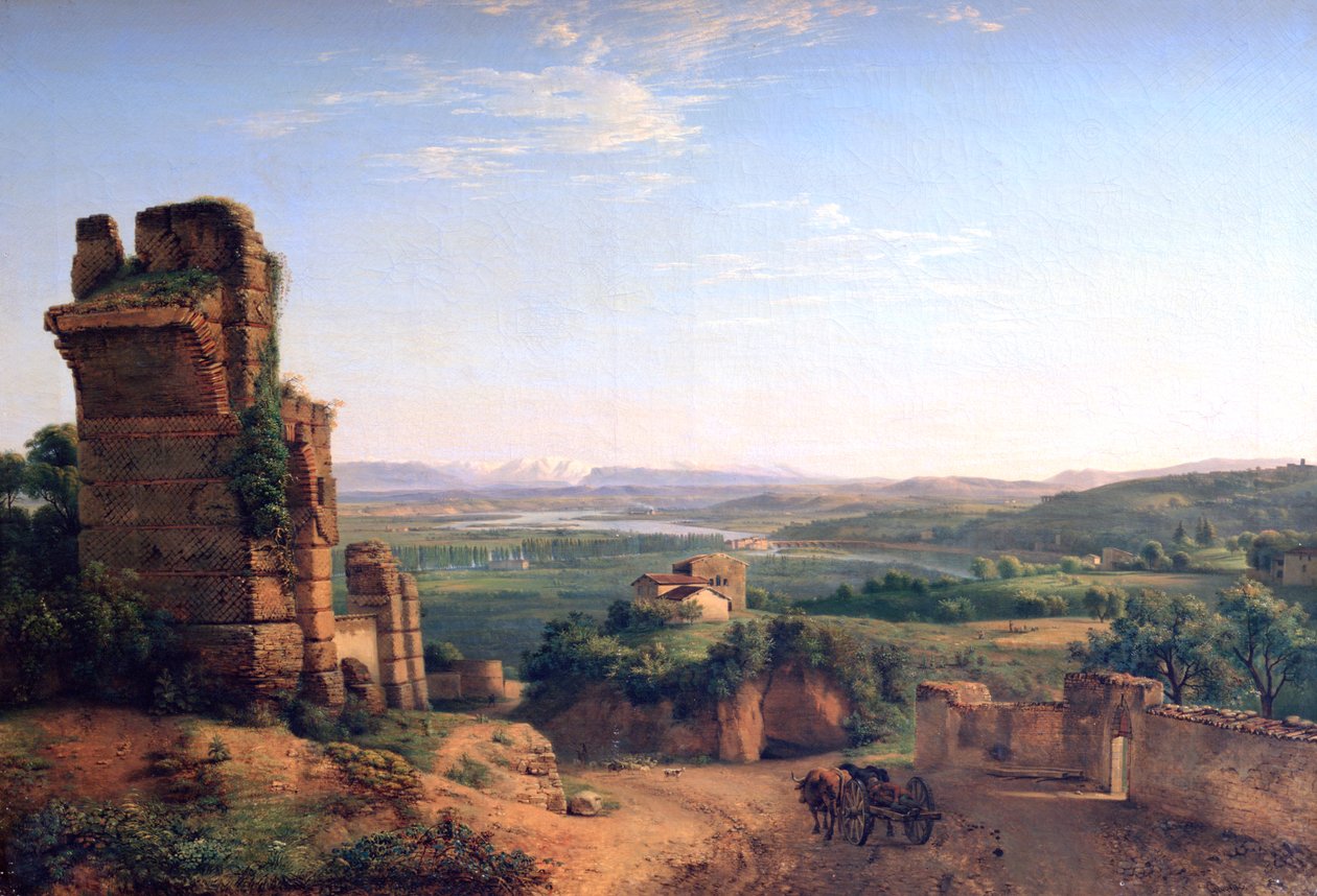 Rzymskie akwedukty widziane na zboczach Świętego Justa, ok. 1790-1853 autorstwa Jean Michel Grobon
