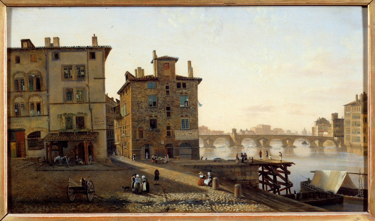 Widok na starą dzielnicę rybacką w Lyonie Obraz Jeana Michela Grobona (1770-1853) XIX w. Nd. 0,29x0,5 m Lyon, Muzeum Sztuk Pięknych autorstwa Jean Michel Grobon
