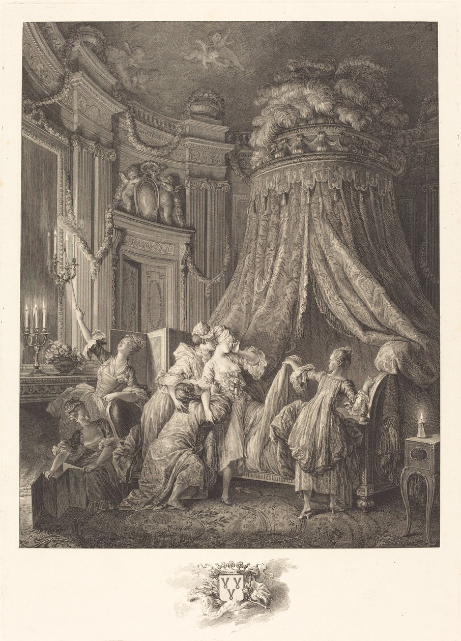 Łóżko panny młodej autorstwa Jean Michel Moreau and Jean Baptiste Blaise Simonet after Pierre Antoine Baudouin