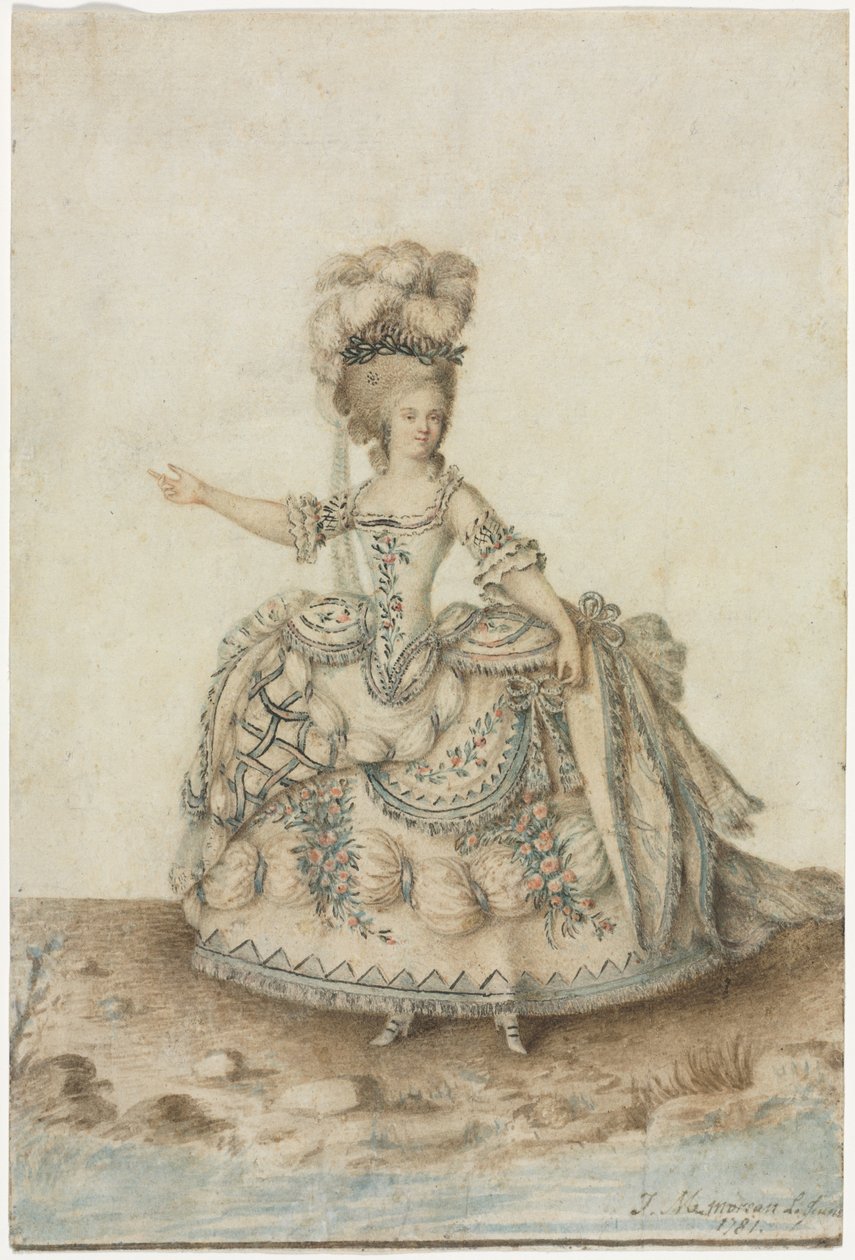 Studium kostiumowe dla śpiewaczki operowej, 1781. autorstwa Jean Michel Moreau le Jeune