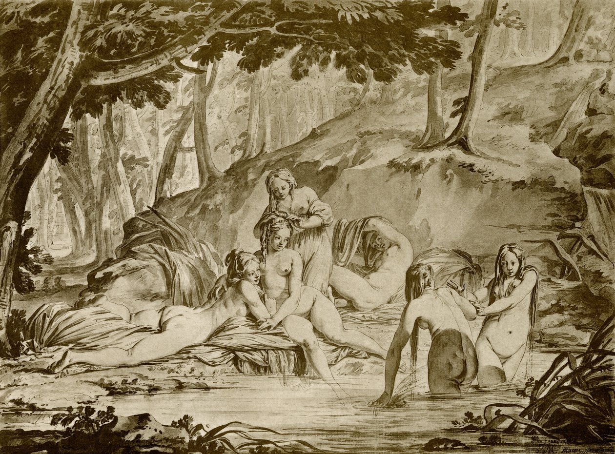 Kąpiące się nimfy autorstwa Jean Michel the Younger Moreau