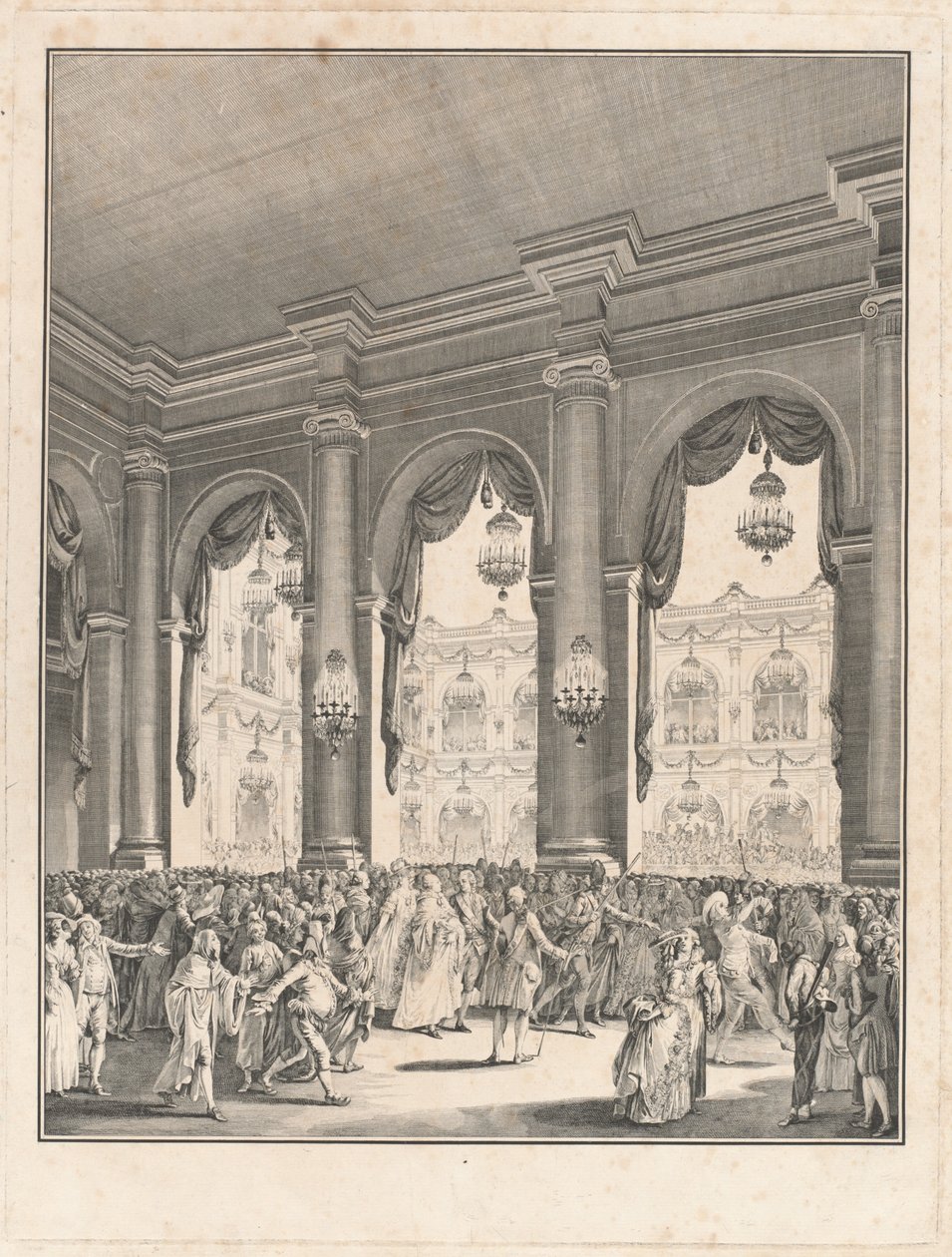 Bal maskowy - Przyjęcie z okazji urodzin Monsiniora Delfina, 23 stycznia 1782 autorstwa Jean Michel Moreau the Younger