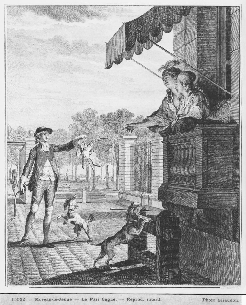 Podjęcie zakładu, grawerowane przez Camligue (fl.1785) c.1777 (grawerowanie) (zdjęcie bw) autorstwa Jean Michel the Younger Moreau