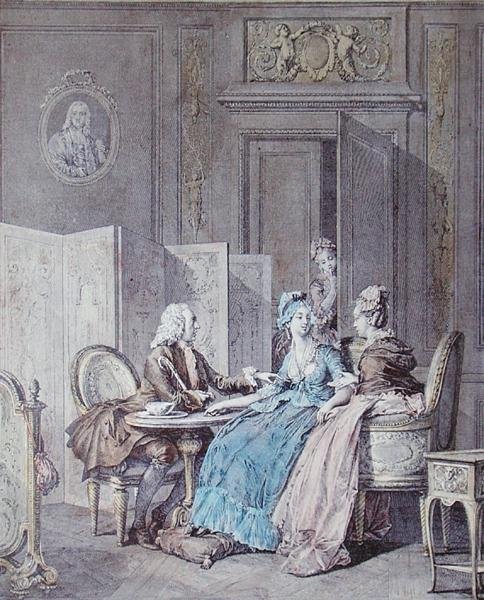 Deklaracja Ciąży, 2. poł. XVIII w., rycina Pietro Antonio Martini (1739-97) (kolorowa rycina) (patrz także 19554) autorstwa Jean Michel the Younger (after) Moreau