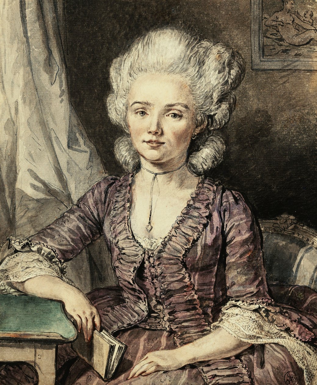 Młoda dama siedząca przy stole z książką, 1785 autorstwa Jean Michel the Younger Moreau