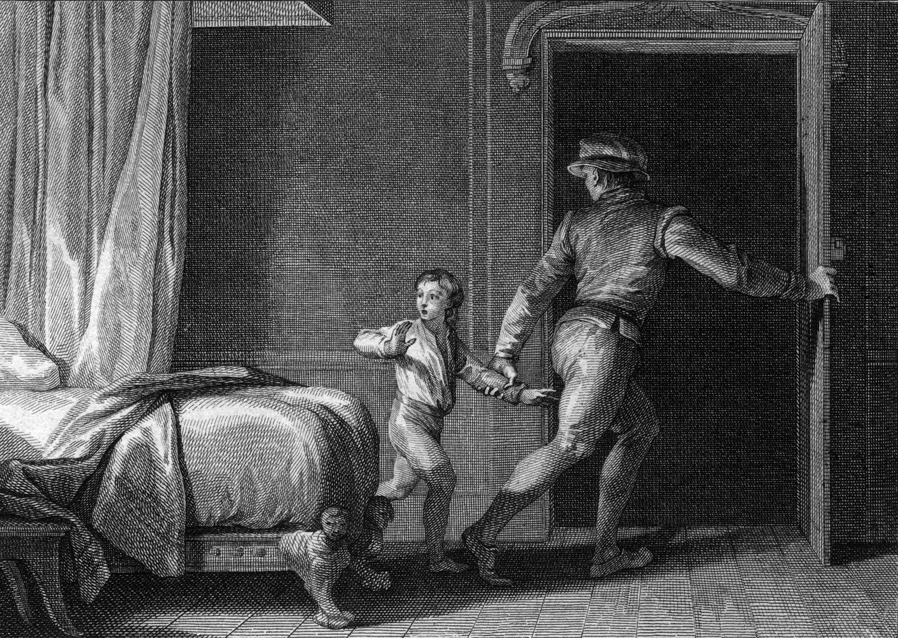 Ucieczka Ryszarda, księcia Nomandii, 944: więziony we Francji przez króla Ludwika IV z Outremer, przyszły Ryszard I Normandii (930-996) został uwolniony dzięki pomocy Osmonda, jednego z tych oficerów. Grawer Jean Michel Moreau, dit Moreau le Jeun autorstwa Jean Michel the Younger Moreau