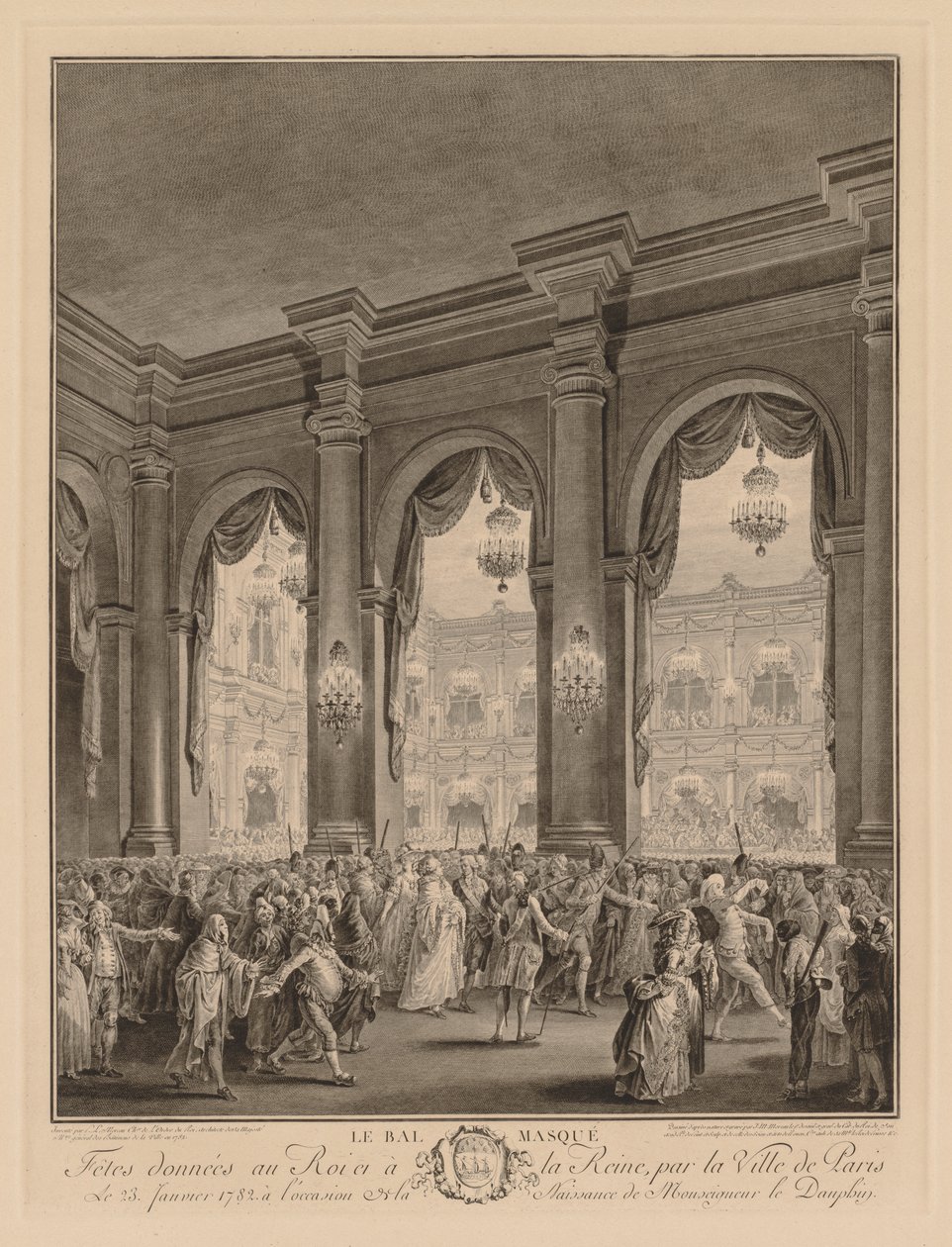Bal maskowy w Hôtel de Ville, 23 stycznia 1782 autorstwa Jean Michel the Younger Moreau