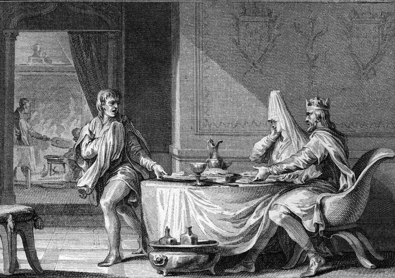 Robert II Pieux (ok. 970-1031), król Francji, ekskomunikowany w 997 po ślubie ze swoją kuzynką Berthe z Burgundii. Grawer autorstwa Moreau the Young XVIII wiek. autorstwa Jean Michel the Younger Moreau