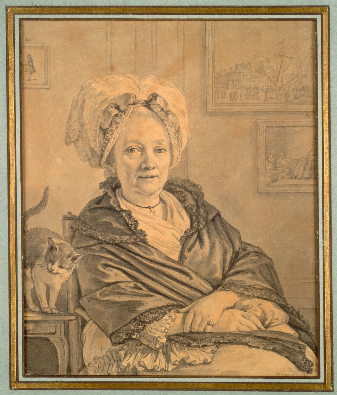 Siedząca kobieta z kotem autorstwa Jean Michel the Younger Moreau