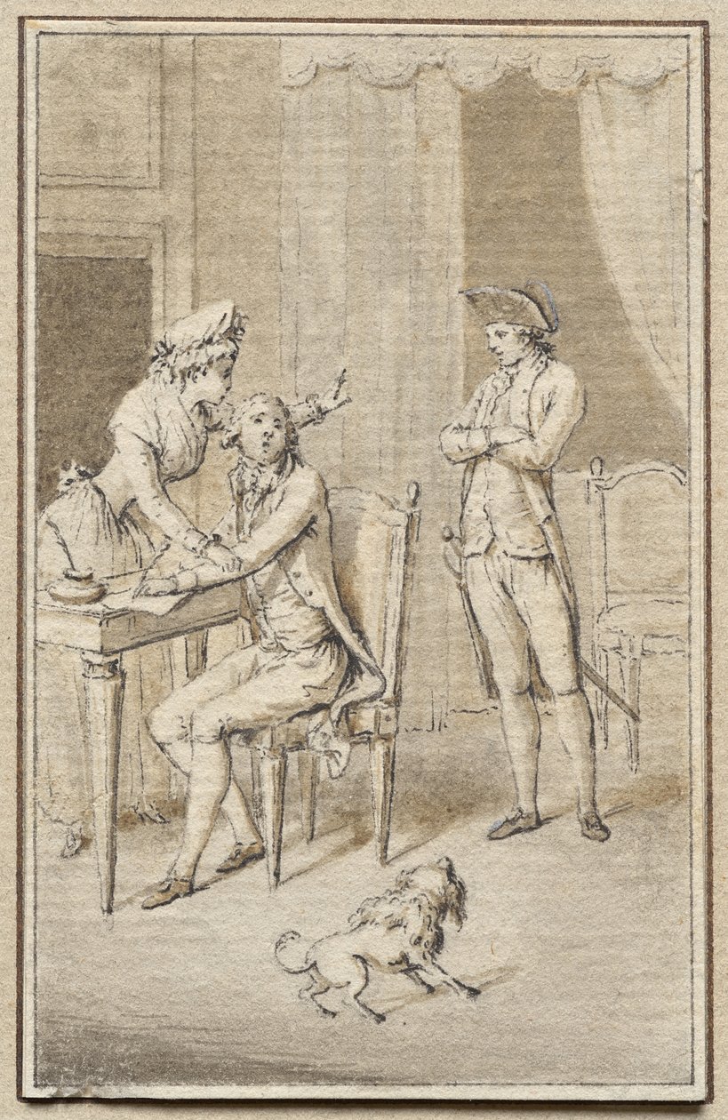 Trzy postacie z psem autorstwa Jean Michel the Younger Moreau