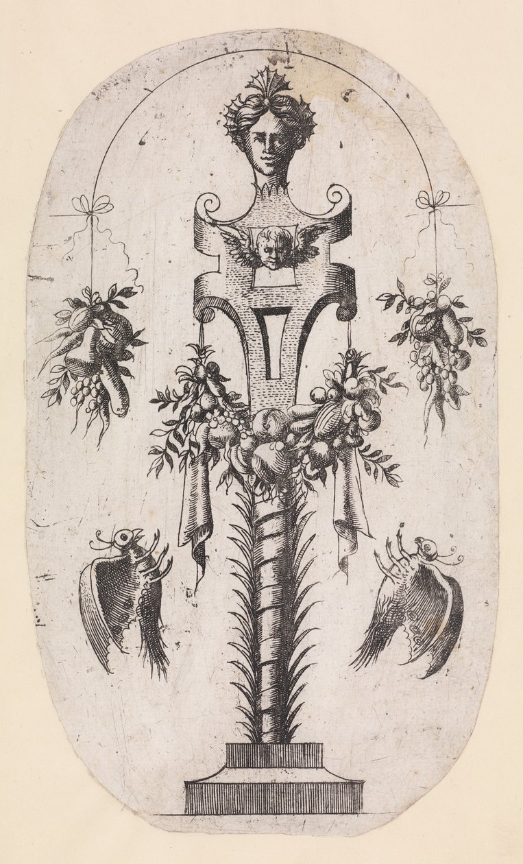 Projekt na semestr z głową kobiety, rzemienie i trofea, 1535-55. autorstwa Jean Mignon