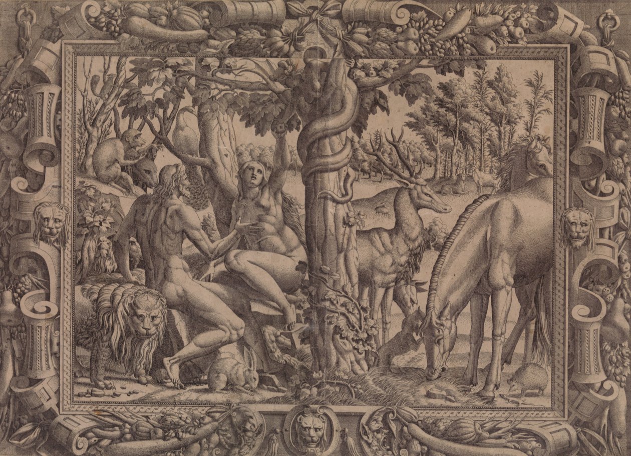 Kuszenie Ewy, 1535-55. autorstwa Jean Mignon