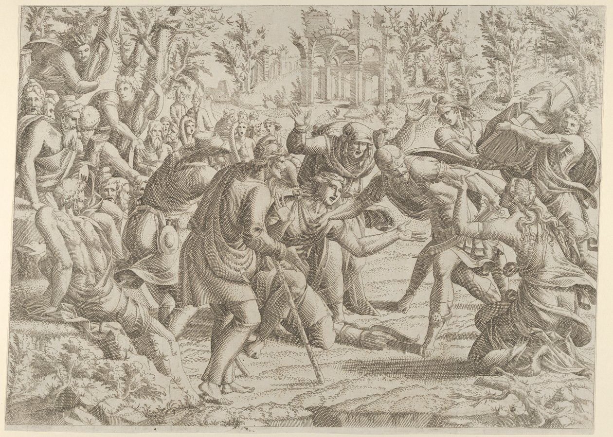 Zdradziecki Sinon przywieziony do obozu Trajana przez pasterzy, 1535-55. autorstwa Jean Mignon
