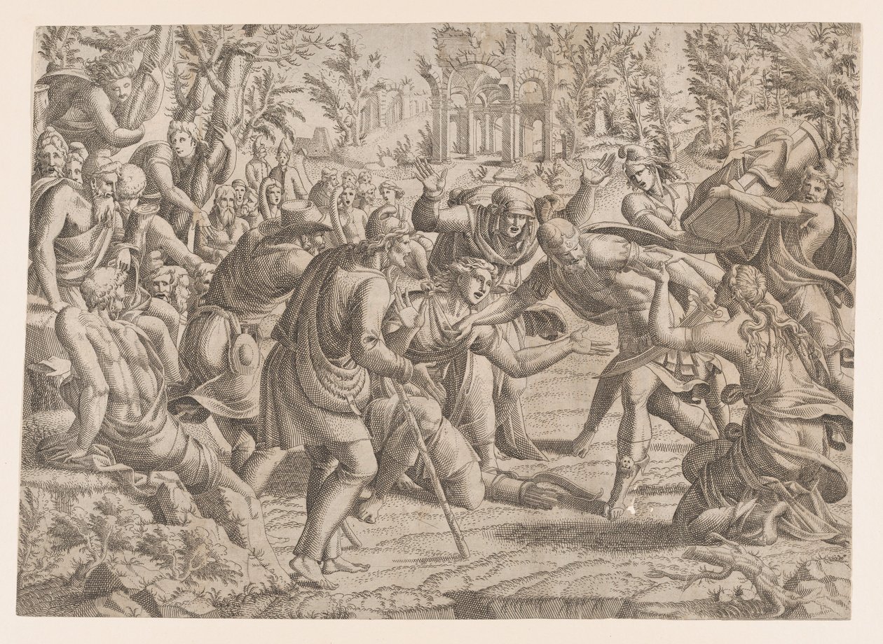 Zdradziecki Sinon Przywieziony do obozu trojańskiego przez pasterzy, 1535-55. autorstwa Jean Mignon
