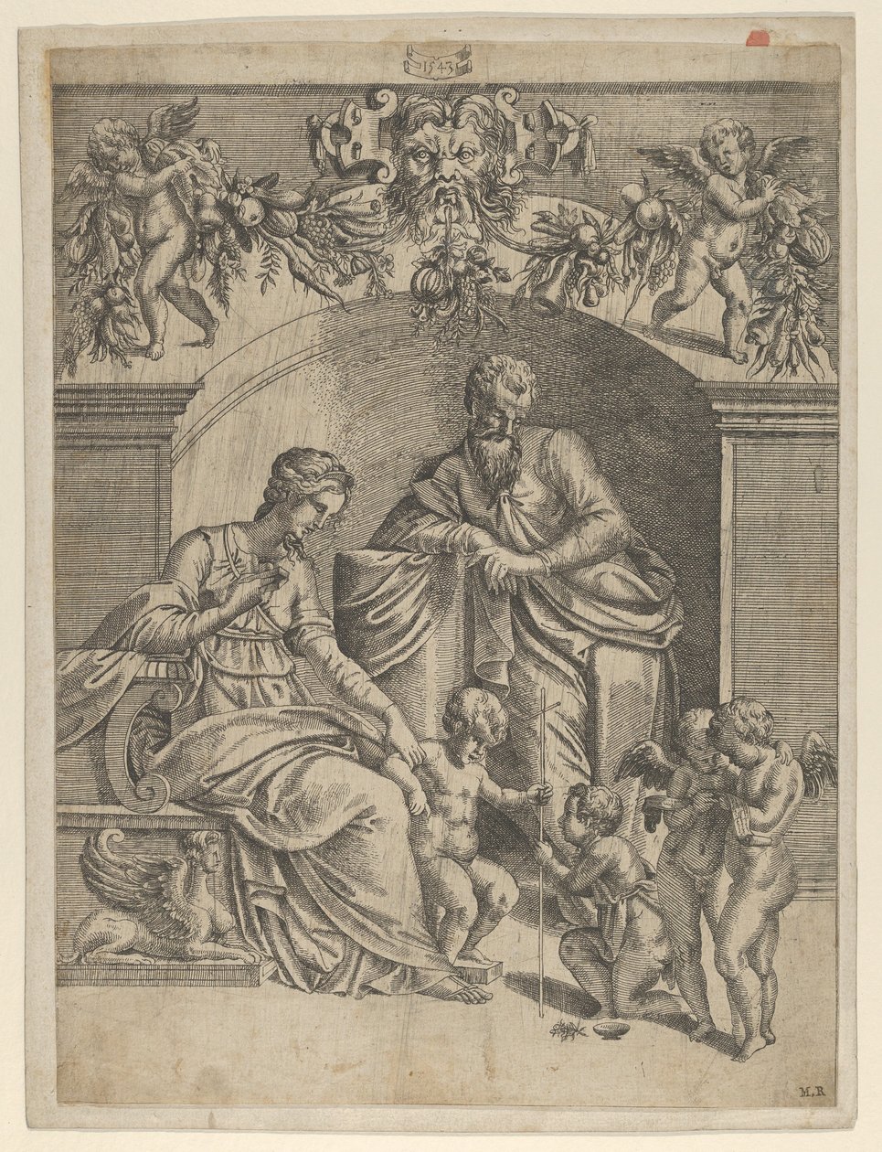 Matka Boska z Dzieciątkiem Jezus adorowana przez św. Jana, 1543. autorstwa Jean Mignon