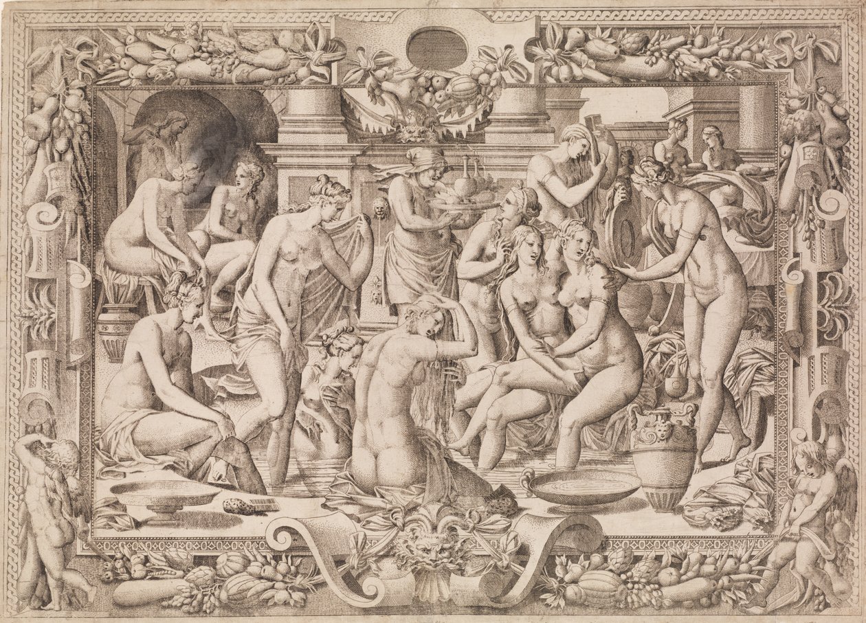 Kąpiel kobiet, 1535-55. autorstwa Jean Mignon