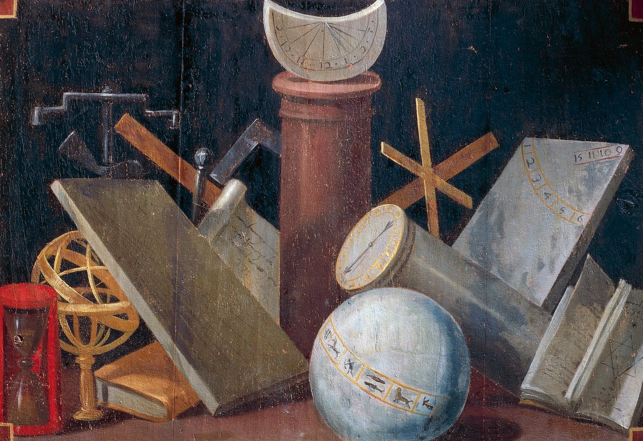 Instrumenty naukowe i astronomiczne, ok. 1620, obraz tablicowy Jeana Mosniera (1600-1656). Zamek Beauregard, Loir-et-Cher, Francja. autorstwa Jean Monier or Mosnier