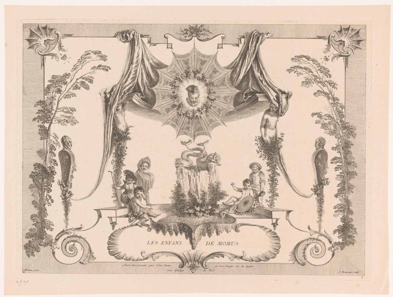 Projekt do boazerii z dziećmi przy fontannie Les Enfans de Momus (tytuł na obiekcie) Twórczość Antoine Watteau (tytuł serii) L