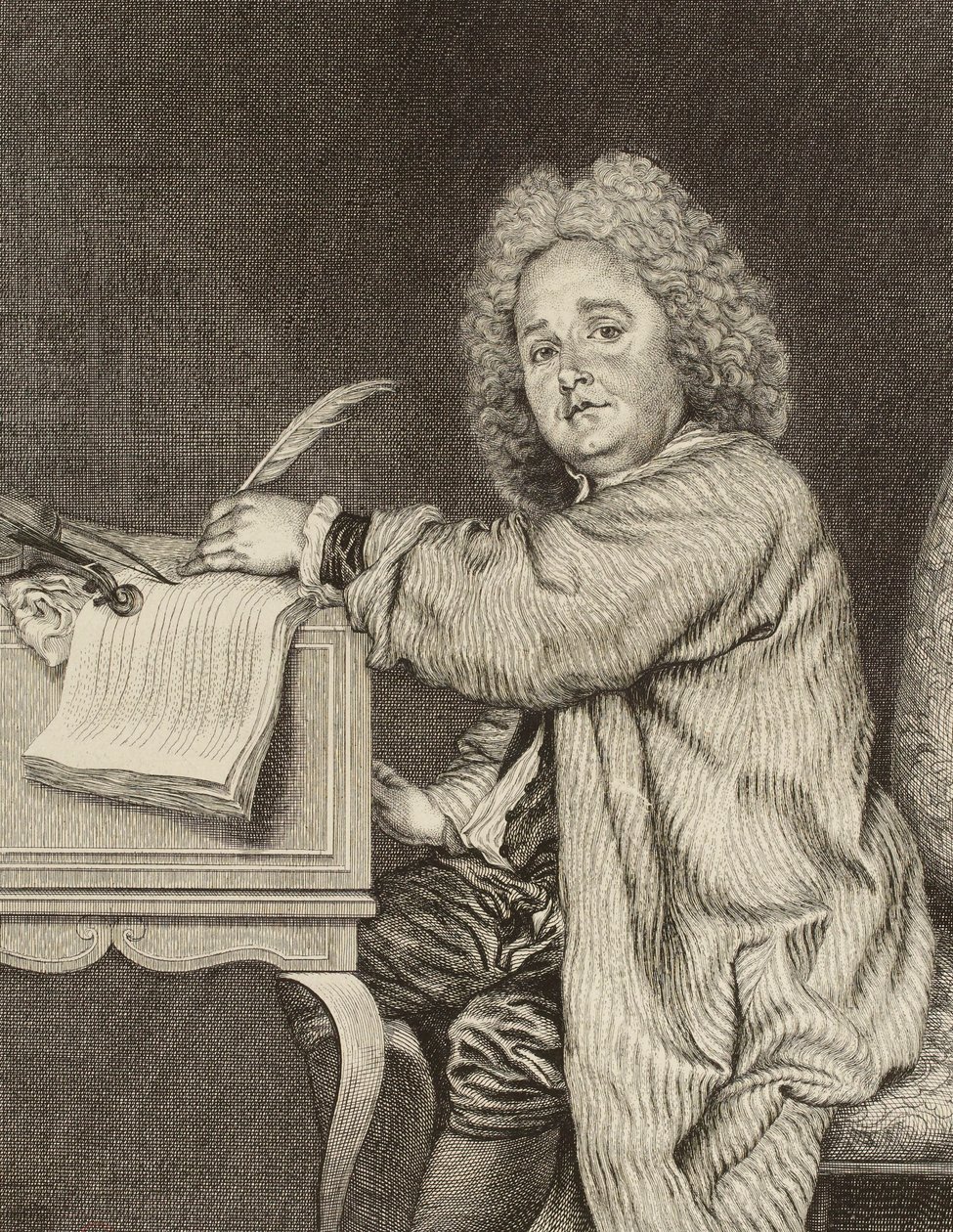 Portret kompozytora Jean-Féry Rebel 1666-1747, po 1718. autorstwa Jean Moyreau