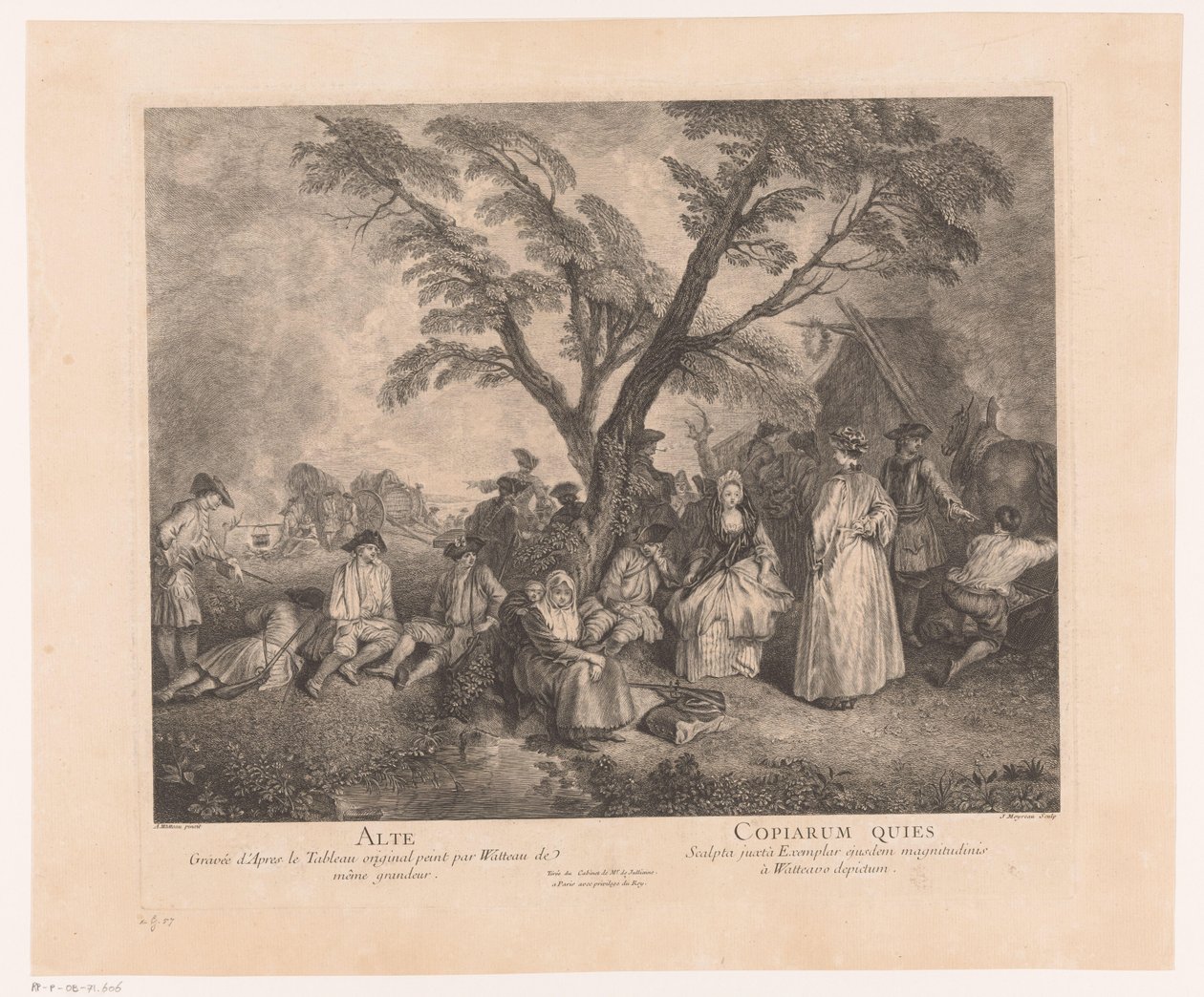 Rustende reizigers bij een halte Alte - Copiarum Quies (tytuł na obiekcie) Praca Antoine Watteau (tytuł serii) Dzieło Antoine