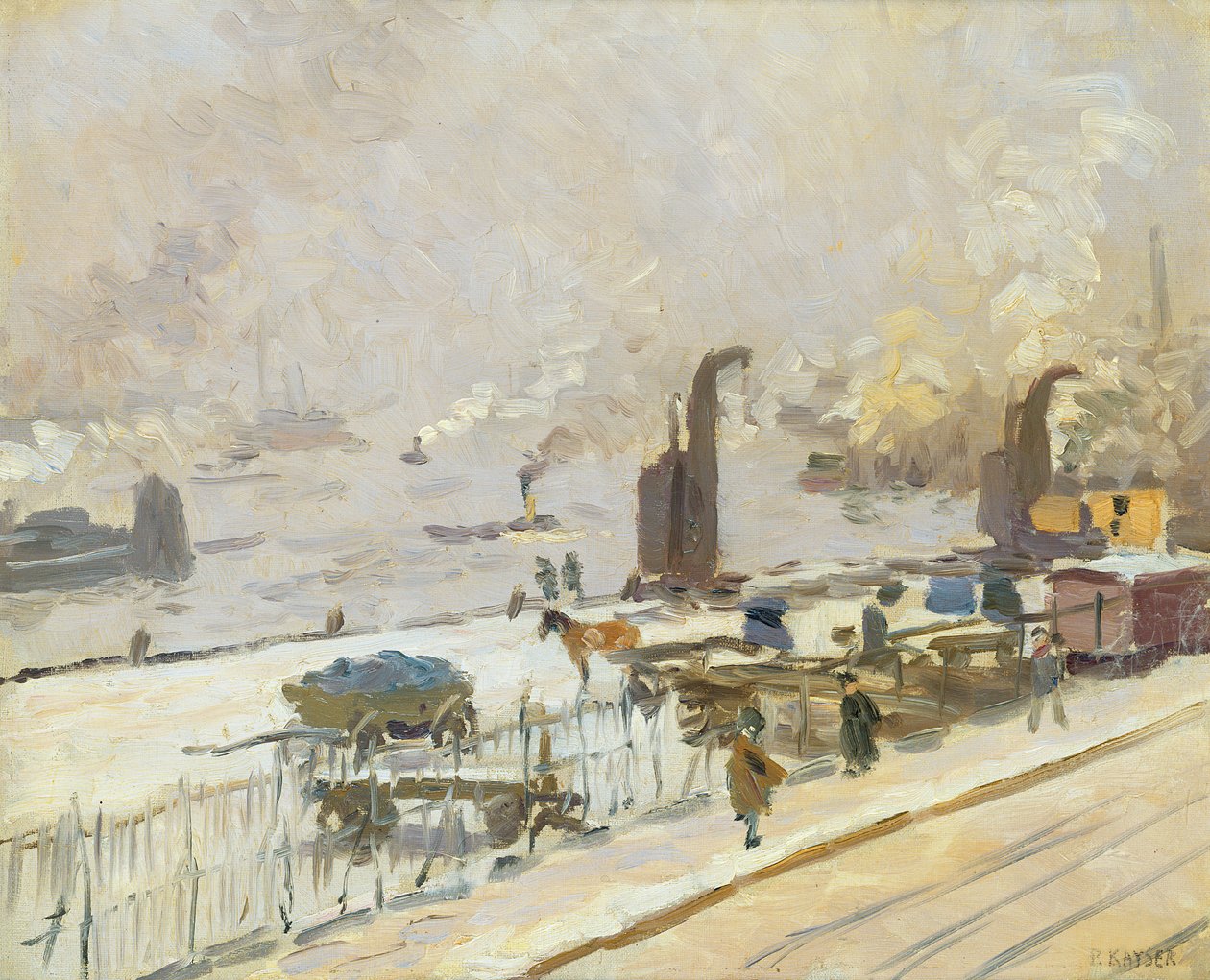 Port w Hamburgu zimą, 1909 autorstwa Jean Paul Kayser