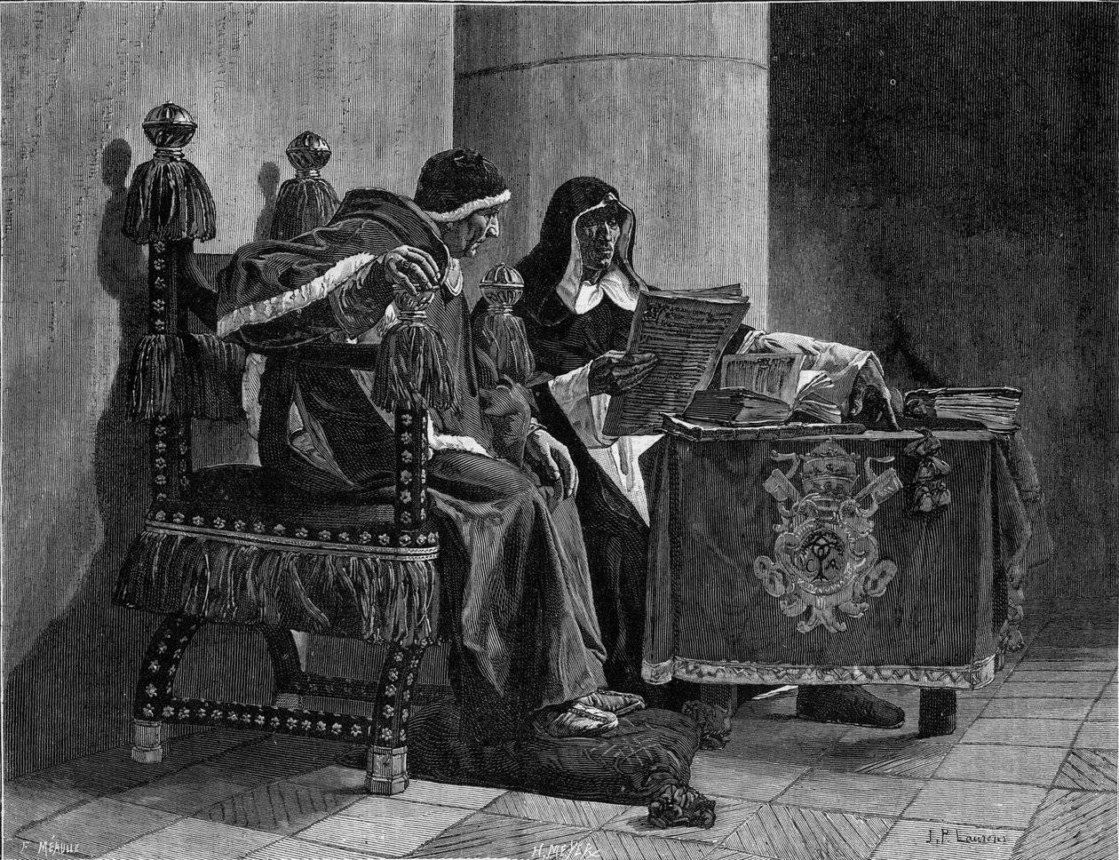 Papież i Inkwizytor mówi również „Sixte IV (1471-1484) i Tomas de Torquemada (1420-1498)”” grawerowanie według obrazu Jana Pawła Laurensa (1838-1921) autorstwa Jean Paul Laurens